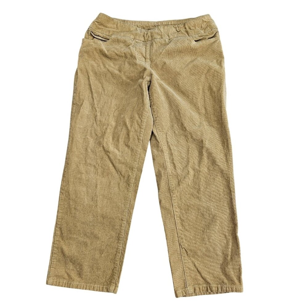 SlimSation for Appleseed's Womens 8P Beige Corduroy Straight Crop Pull On Pants